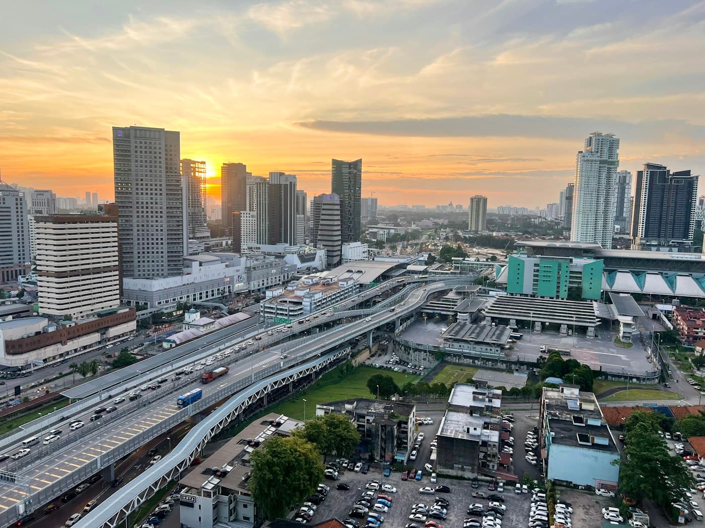 Johor Bahru city skyline and traffic at night
